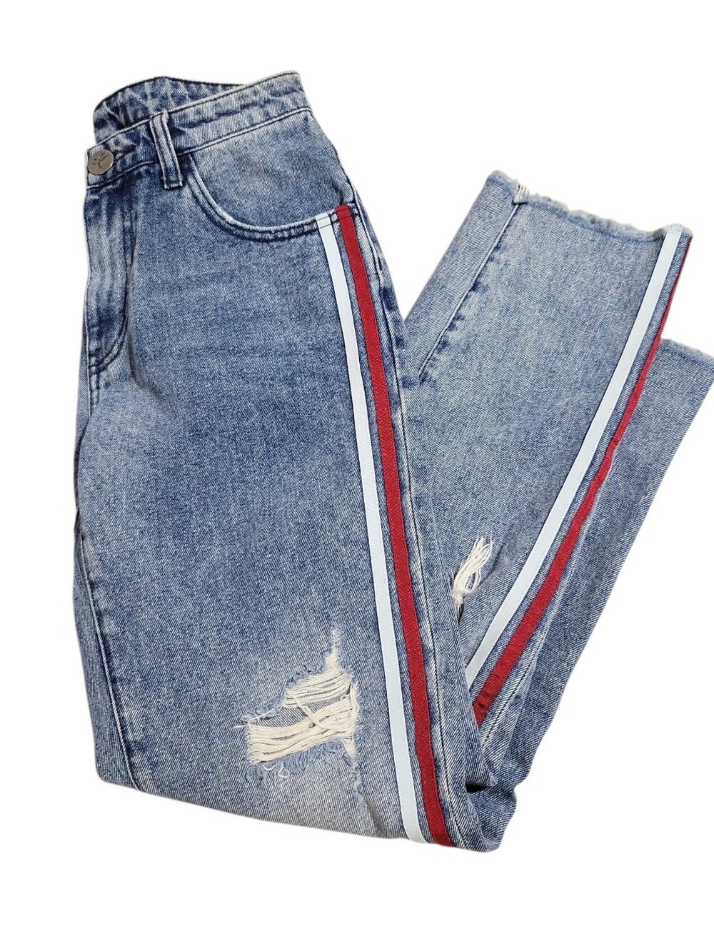 One × One Teaspoon High Waist Baggy Striped Jeans Light Wash Distressed Size 29 - Picture 14 of 15
